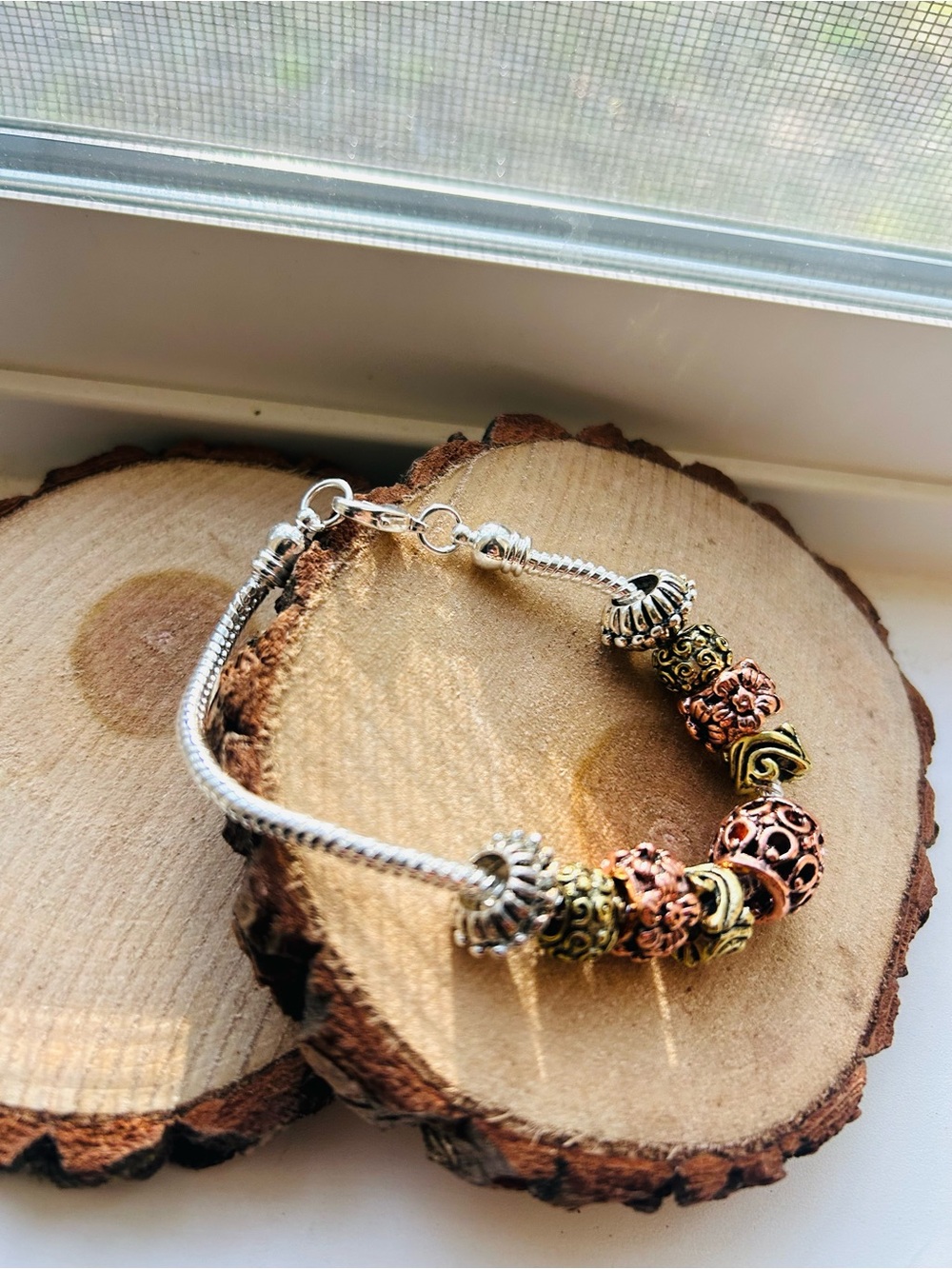 Copper & Gold Tone Beaded Charm Bracelet | Vintage style Chunky Jewelry